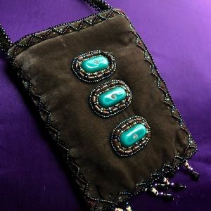 Velvet beaded bag with turquoise embellishments